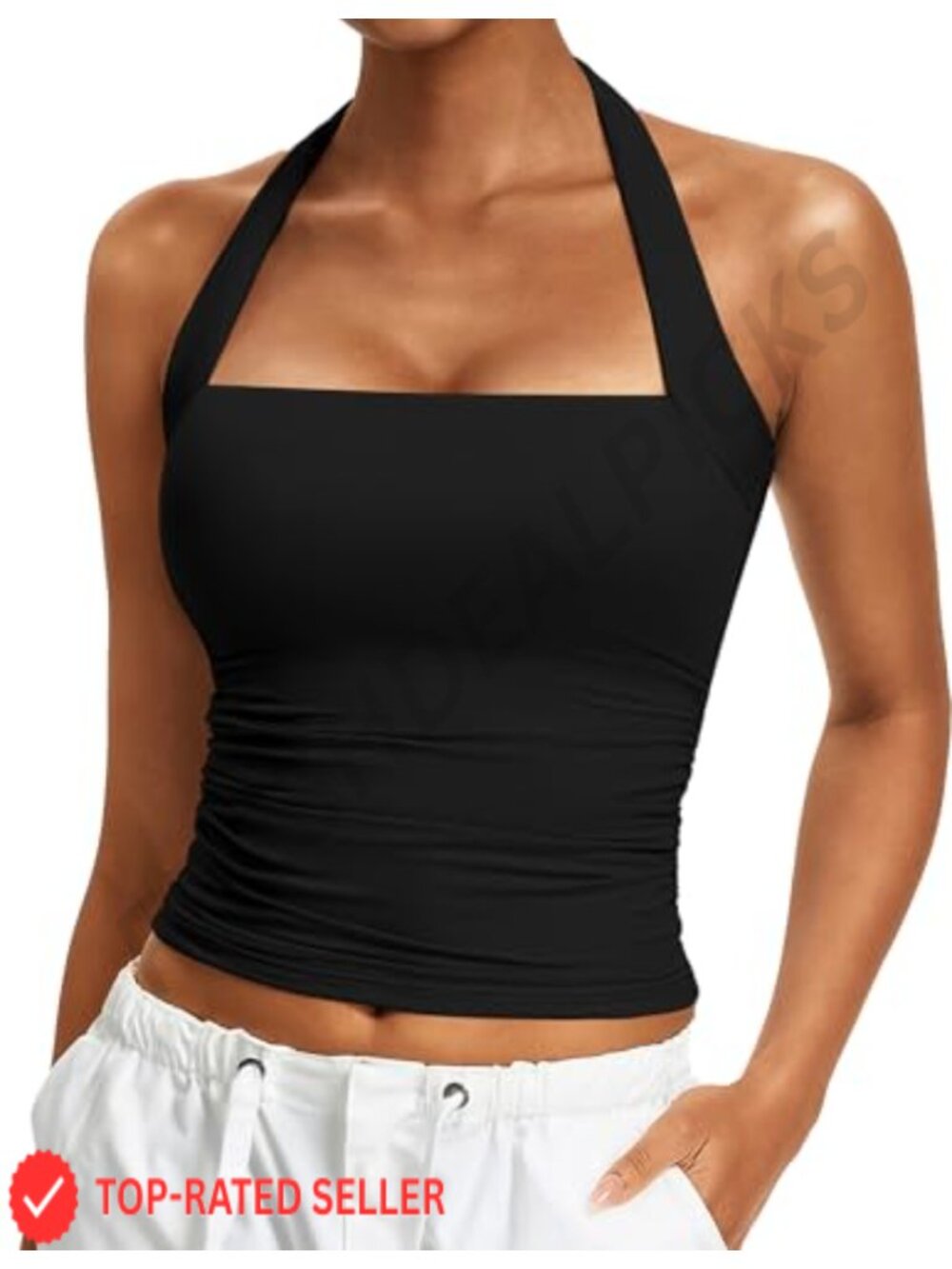 Halter Tank Top Double Layer Square Neck Ruched Slim Fit Y2K
